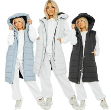 Gilet À Capuche Puffer Long Femme A-Ligne Manteau Rembourré Veste Chauffante