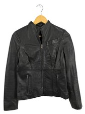 STEFANEL Veste en cuir Dames Veste T EU 36 noir style extravagant