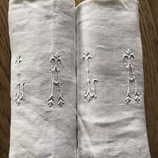 Set of 2 XL Antique French Damask Linen Napkin Kitchen Towel Torchon Monogram IA