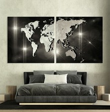 Carte Du Monde Toile Abstrait Noir Blanc Tableau Mural Environ Canapé Modern Art