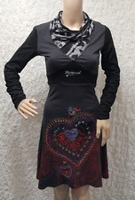 RBF20/Robe Noire Rouge Argent Désigual Coeur En Sequins TXS Broderie Colorée T34