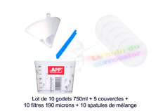10 Godets de mélange 750ml+5 couvercles+10 filtres peinture+10 spatule mélange