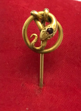 Ancienne épingle à cravate en plaqué or FIX Serpent orné d'un rubis Art Nouveau