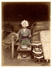 Japan, Japanese Woman Spinning Silk  Vintage print,  Tirage albuminé aquarellé