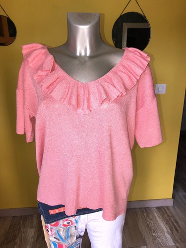 Joli pull maille rose manches - pull,