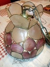 Suspension  Lustre luminaire  vintage nacre et laiton 