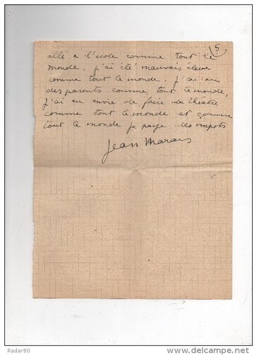 Jean marais 5 pages - l.a.s.jean,