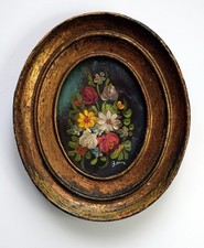 tableau ancien ovale fleur