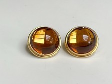 Boucles D’oreilles Cabochon LALIQUE cristal Métal Doré Ambre Crystal Earrings