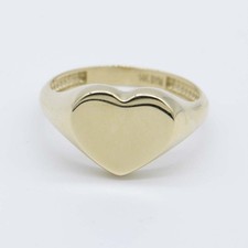 Bague Signe En Forme De Cœur En Or Jaune 14K Réel Solide Toutes Tailles