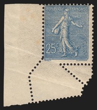 n°132, variété "piquage oblique par pliage", Semeuse lignée 25c bleu, neuf *