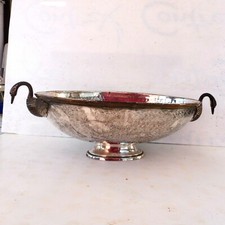 * COUPE FRUITS CENTRE DE TABLE METAL ARGENTE A POIGNETS FORME DE CYGNE DORE