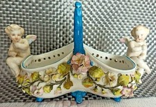 Antique French Hand painted Signed Cherub Angel Porcelain Fruit Bowl