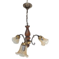 LUSTRE 3 BRANCHES BOIS METAL ET VERRE AMBRé