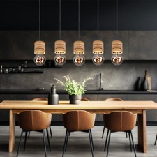 Lampe Suspendue Table En Suspension Bois Lampe de Salon 5 Flammes H 120 CM