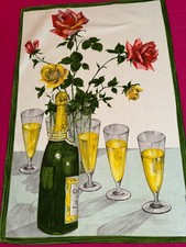 Torchon ancien 1970  Vony Champagne et roses