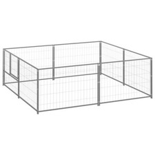 Chenil extérieur cage enclos parc animaux chien argenté 4 m² acier Helloshop26