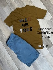 Monoprix QuickSilver 14 Ans GARÇON: Ensemble T Shirt + Bermuda Bleu Été TBE