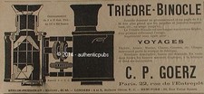 PUBLICITE GOERZ TRIEDRE BINOCLE JUMELLE LONGUE VUE KEPLER DE 1900 FRENCH AD RARE