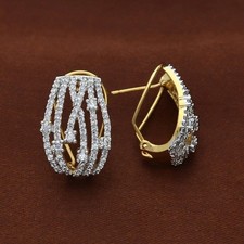 Femmes Superbe Boucle Oreille Coupe Ronde Imitation Diamant 14K or Jaune Plaqué