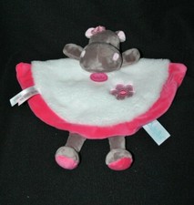 Doudou plat hippopotame Zoé BABYNAT BABY'NAT rose blanc fleur brillante NEUF