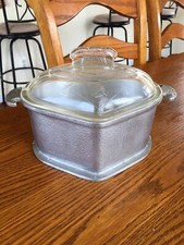 Vintage GUARDIAN WARE Aluminum Triangle Or Heart Shapes 9" x 7"  Pot w Glass Lid