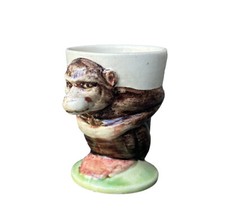 Rare French Antique Sarreguemines Monkey Egg Cup - Faience Animal Egg Holder