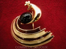 Broche "Paon 60's" N° 2 Traîne Foison Marron Crème - Bijoux pur Vintage