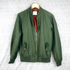 Bershka Veste Bomber Homme S Vert Olive Zip Poches Côtelée Ourlet Poignets