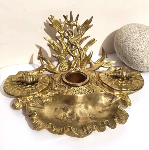 Encrier bronze signé fleg - signé,