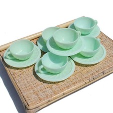 Set de 6 tasses à thé + soucoupes vintage en opaline vert mint / Art déco