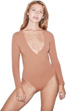 American Apparel Body Femme En Coton Spandex À Manches Longues Croisé En V