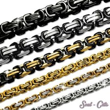 Collier Byzantin Hommes Chaîne Set Bracelet Gourmette Acier Inox or Argent Noir