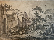XVIIIe Gravure ancienne La Ferme Francois BOUCHER gravé Peter Benazech 26x37 ART
