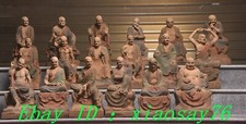 11.8''Old Temple Wood Painted Carved 18 Arhat Rohan Lohan Buddha Statue Set
