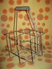 Vintage Ancien PANIER PORTE-BOUTEILLE en ACIER GALVA Casier 4 Bouteilles Vin Eau