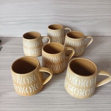 Lot De 6 Mugs, Tasses Avec Anses Couleur Moutarde, Modèle Tropiques,SG, 34cl