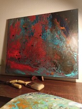 Peinture pouring 46*55 sur toile 100% coton qualité "Mont Marte"