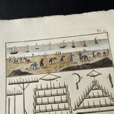 Gravure XVIIIè La Pêche A Pied Benard 1793 Encyclopédie Diderot Aquarellée