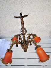 LUSTRE 4 FEUX DECOR GARGOUILLE EN BRONZE ARTS NOUVEAU