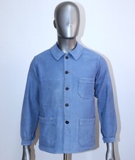 Vintage 40/50s Blue Faded Moleskin Work Jacket SUPER DURABLE Sz M Made in France