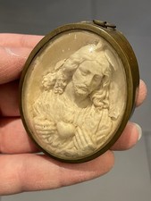 Reliquaire Cadre Médaillon Jésus Christ Ancien Scupture Pierre