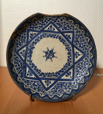 Grand Plat ancien, XVIIIe/XIXe siècle à décor  bleu, Maroc, Fez ?