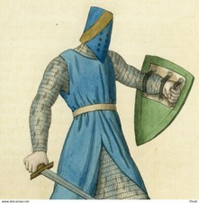 Hugues III de Bourgogne Armure de Chevalier - Gravure originale aquarelle XIXe