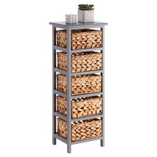 Chiffonnier commode 5 paniers tiroirs en bois paulownia gris style campagne