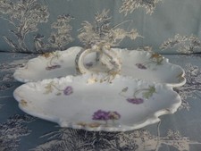 ANCIEN PLAT TRILOBE EN PORCELAINE DE LIMOGES MENDIANT SERVITEUR 1900 28cm diam