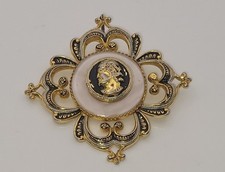 Ancien Bijou Pendentif Or De Tolède Portrait Femme Sur Lucite Effet Nacre # J5