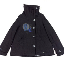 Desigual Femmes Laine Mélange Veste XL - 44 Noir Manteau Pull Col Montant