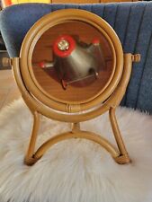 PETIT MIROIR SUR PIED EN ROTIN à POSER PIVOTANT VINTAGE ANNÉES 70' COIFFEUSE 