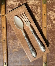 Ancien  Service de table Couvert à Salade argenté décor floral